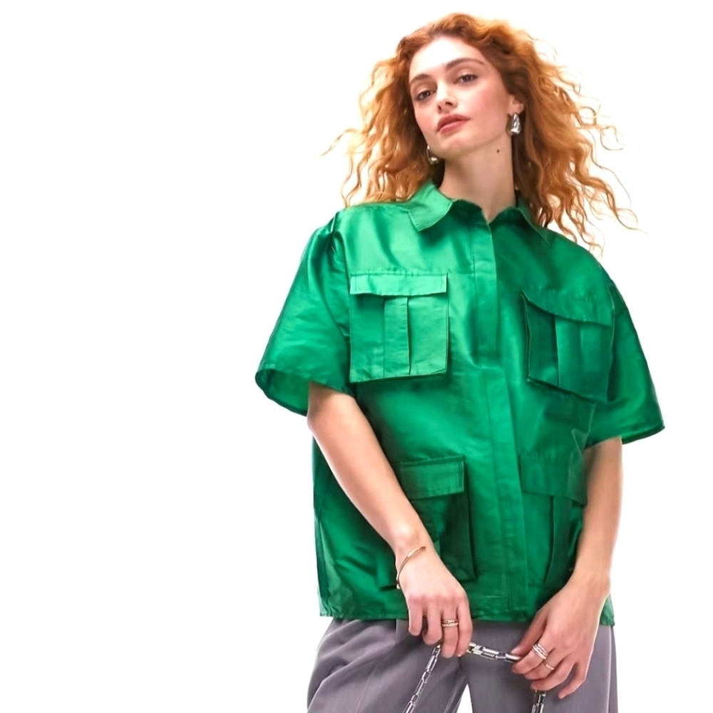 Topshop Emerald Green Blouse Size US 6 NWT. - Picture 1 of 10